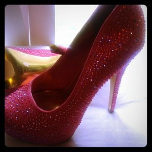 Coral rinestone heels
